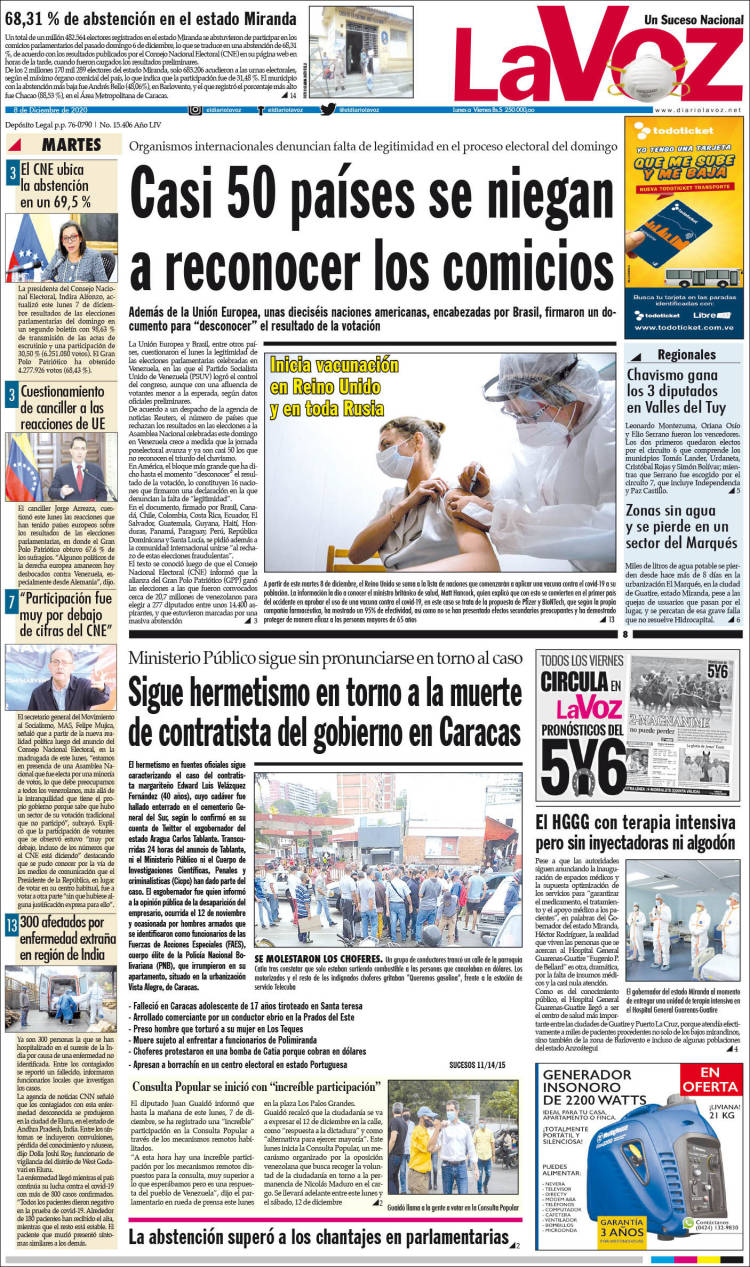 Portada de Diario La Voz (Venezuela)