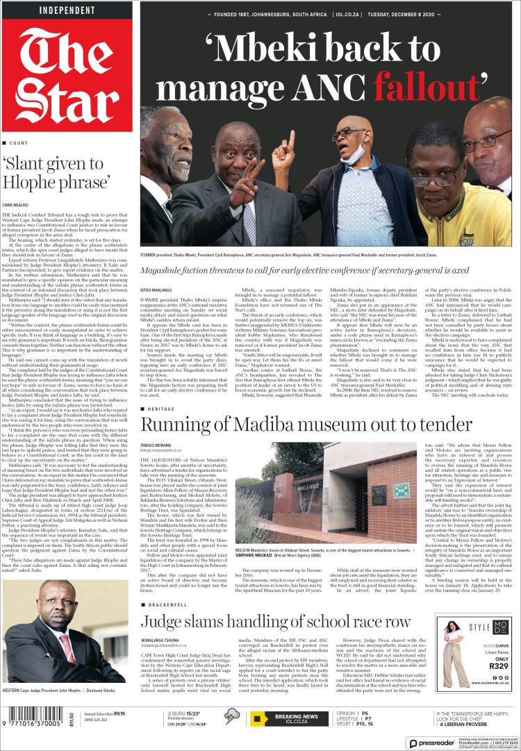 Portada de The Star (Sud&aacute;frica)