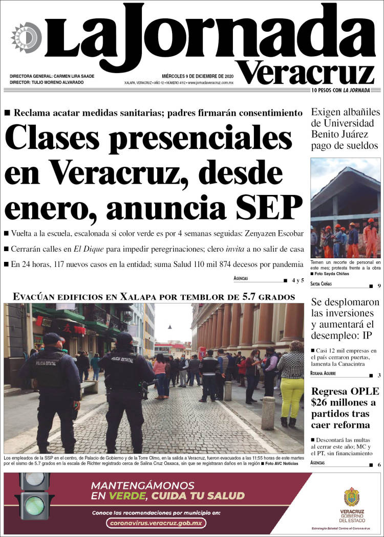 Portada de La Jornada Veracruz (México)