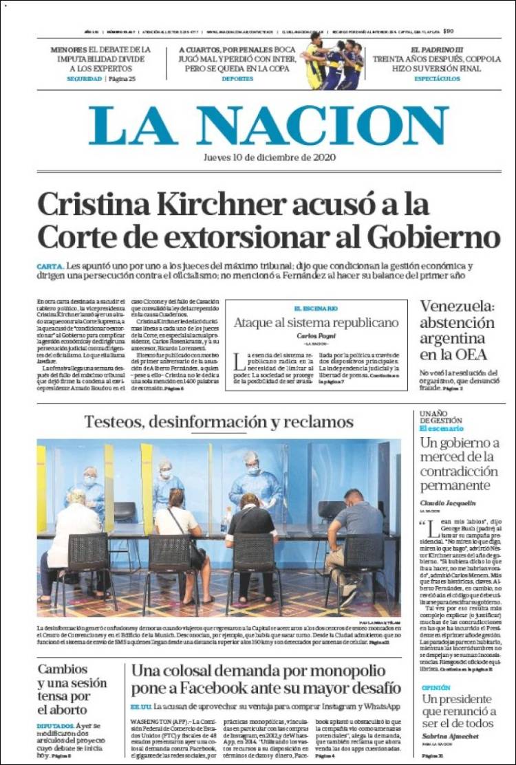 Portada de La Nación (Argentina)