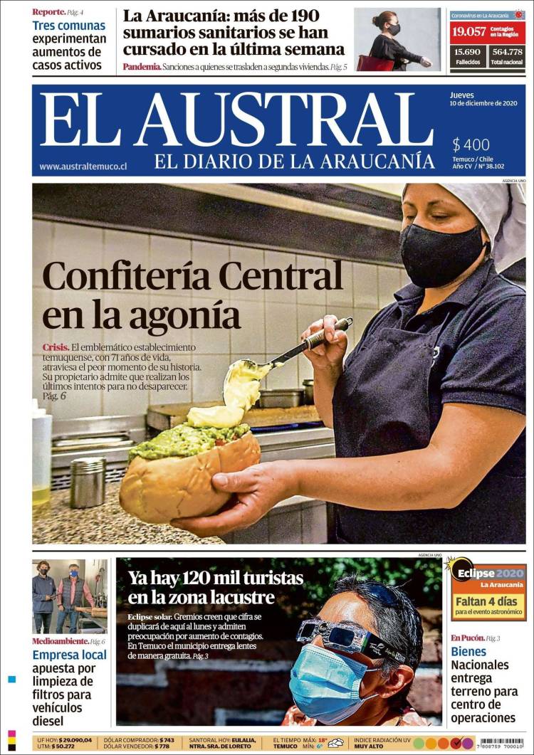 Portada de El Austral de Temuco (Chile)