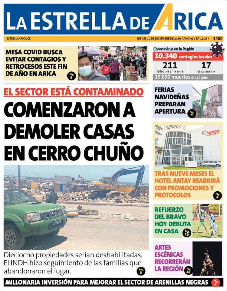 Portada de La Estrella de Arica (Chile)