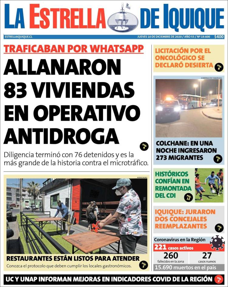 Portada de La Estrella de Iquique (Chile)