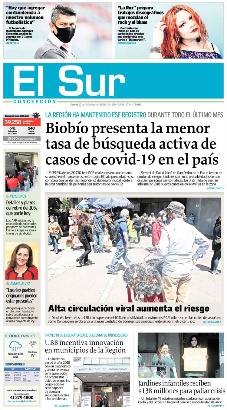 Portada de El Sur (Chile)