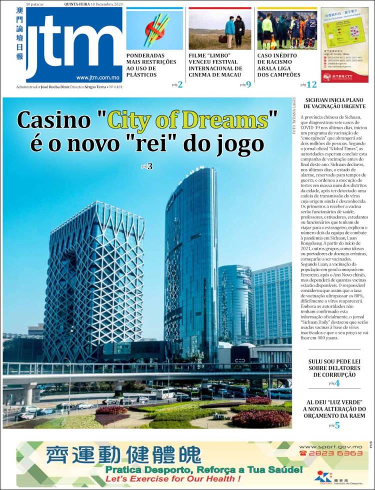 Portada de Jornal Tribuna de Macau (China)