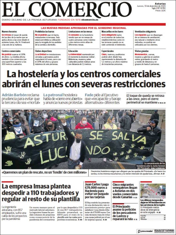 Portada de El Comercio (España)