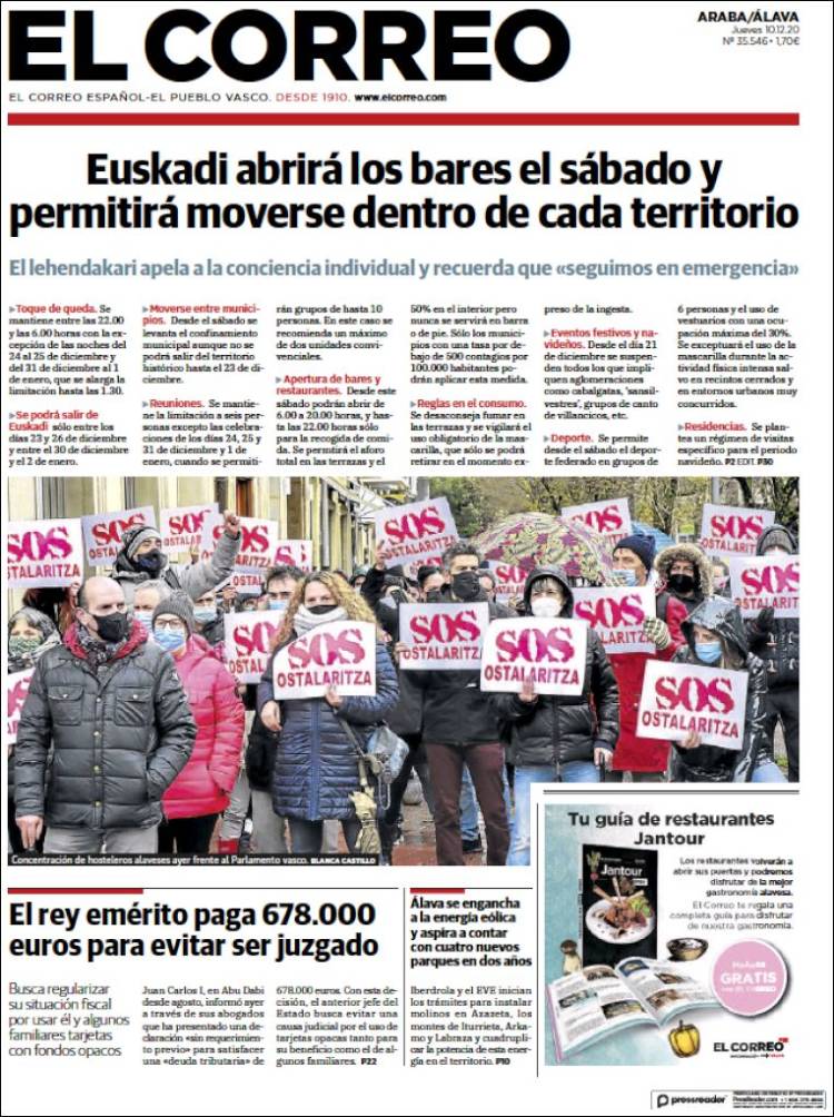 Portada de El Correo - Álava (España)