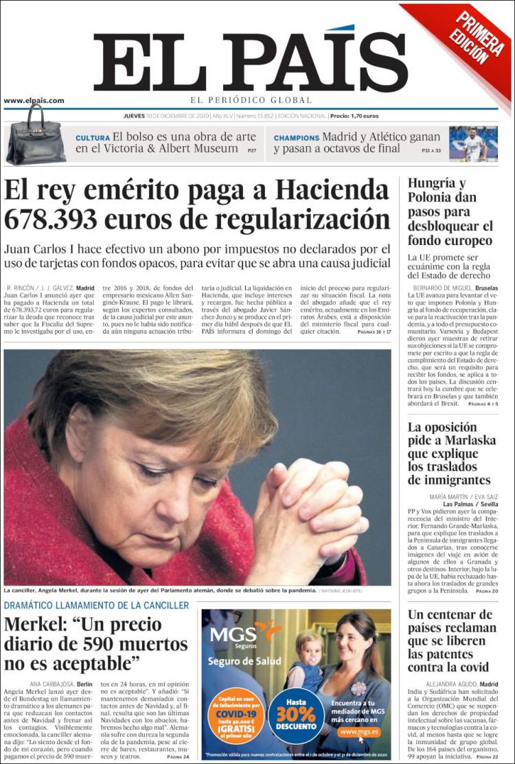 Portada de El País (España)