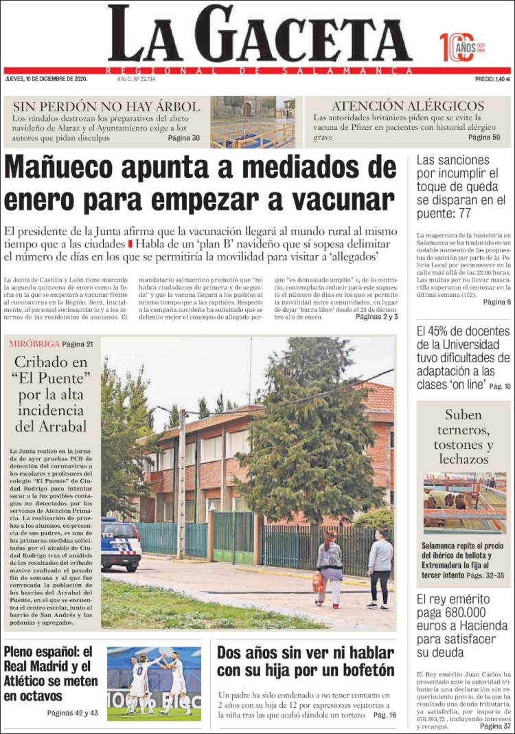 Portada de La Gaceta de Salamanca (España)