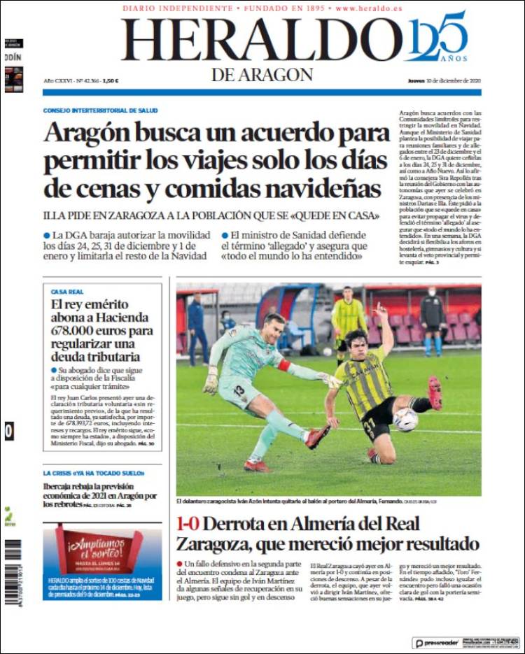 Portada de Heraldo de Aragón (España)