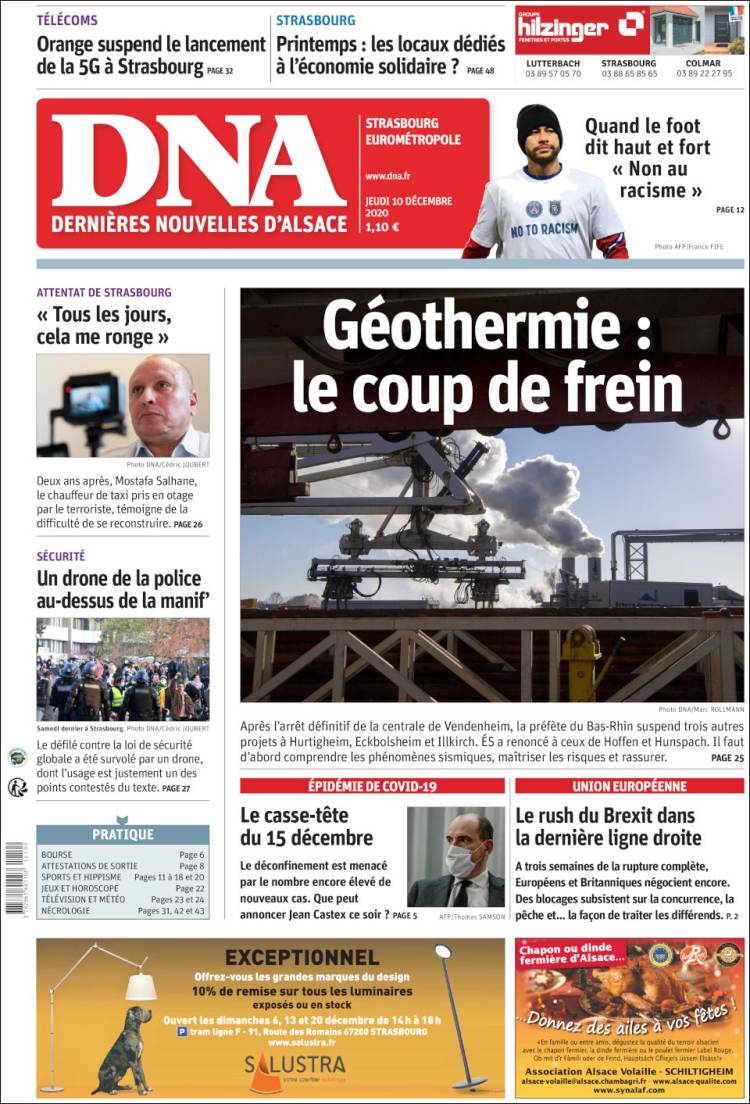 Portada de Les Dernières Nouvelles d'Alsace (Francia)