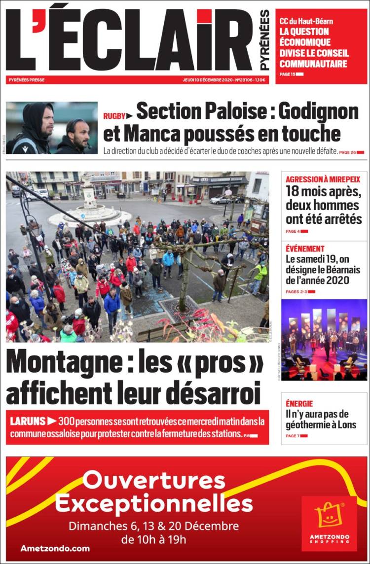 Portada de L'Eclair des Pyrénées (Francia)