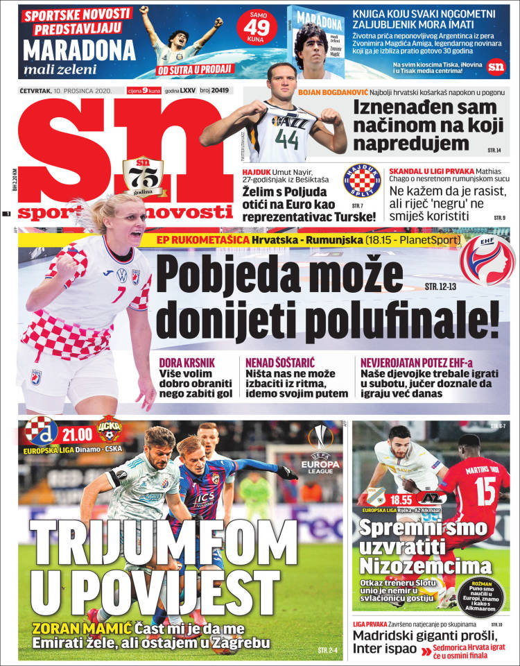 Portada de Sportske Novosti (Croacia)