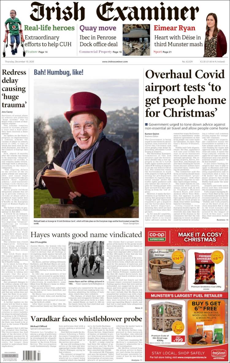 Portada de Irish Examiner (Irlanda)