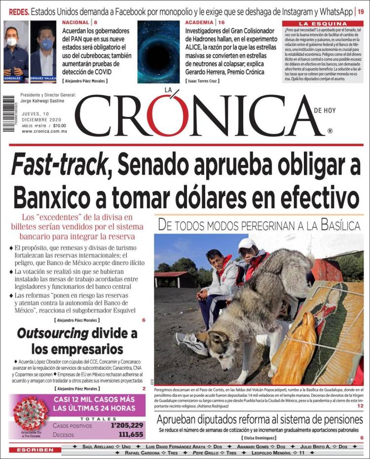 Portada de La Crónica de Hoy (México)