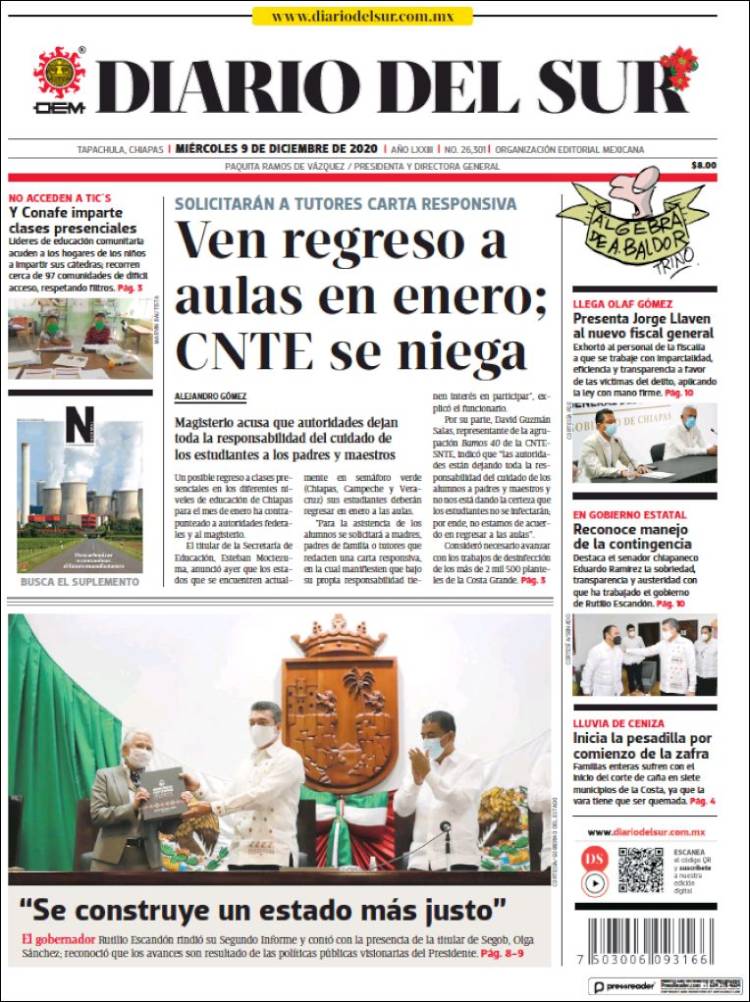 Portada de El Diario del Sur (México)