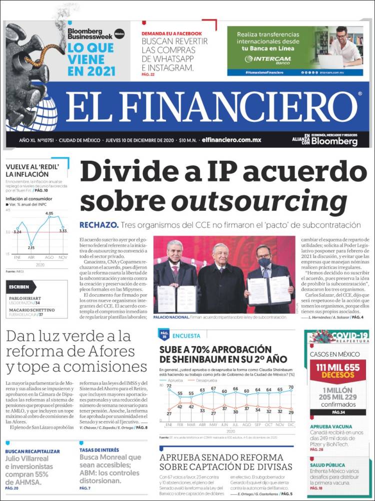 Portada de El Financiero (México)