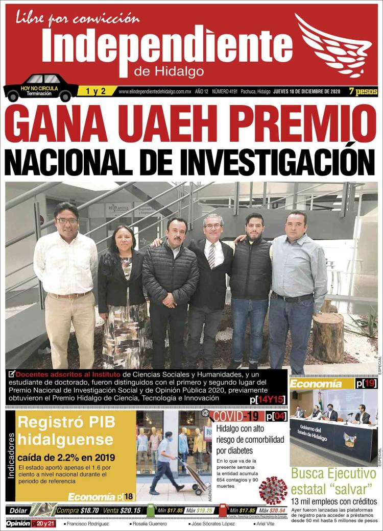 Portada de El Independiente de Hidalgo (México)