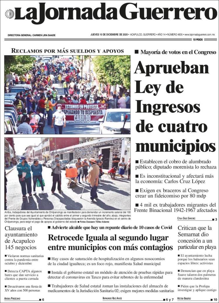 Portada de La Jornada de Guerrero (México)