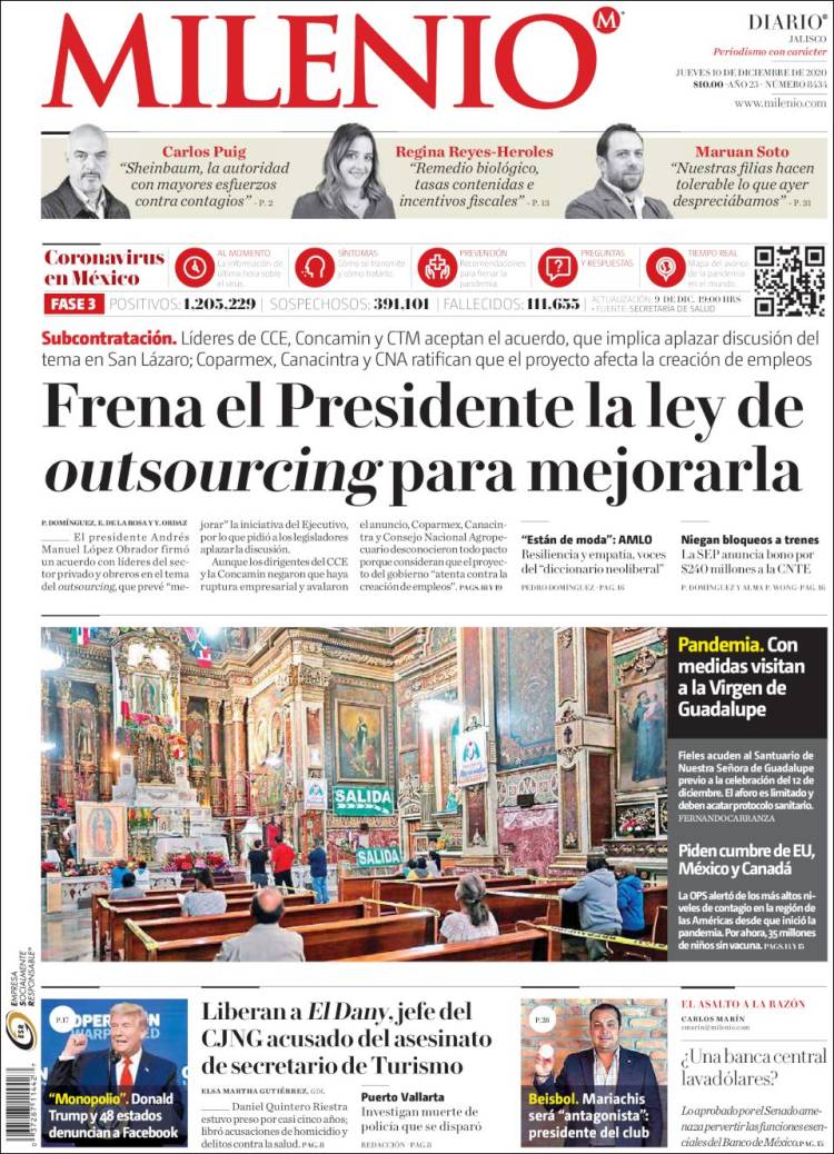 Portada de Milenio - Jalisco (México)