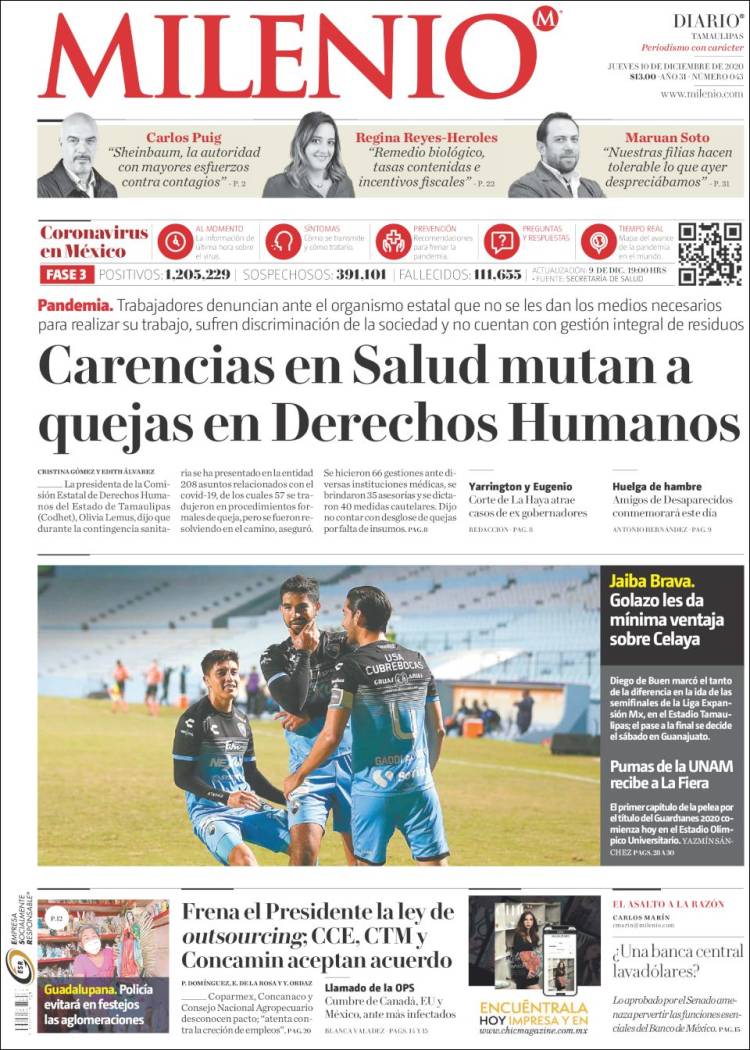 Portada de Milenio - Tamaulipas (México)