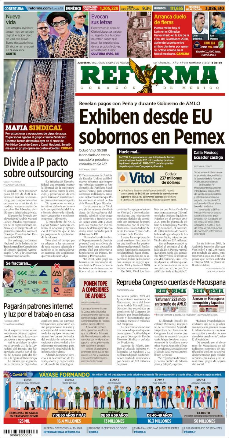 Portada de Reforma (México)