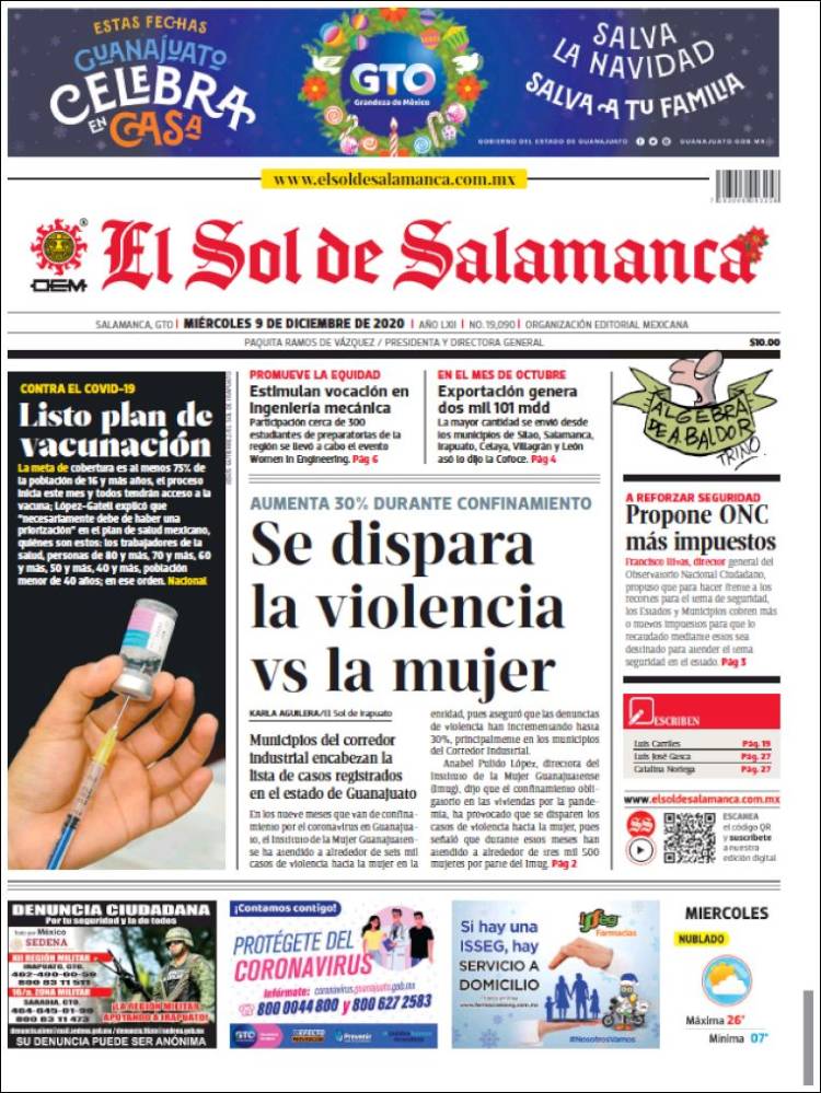 Portada de El Sol de Salamanca (México)