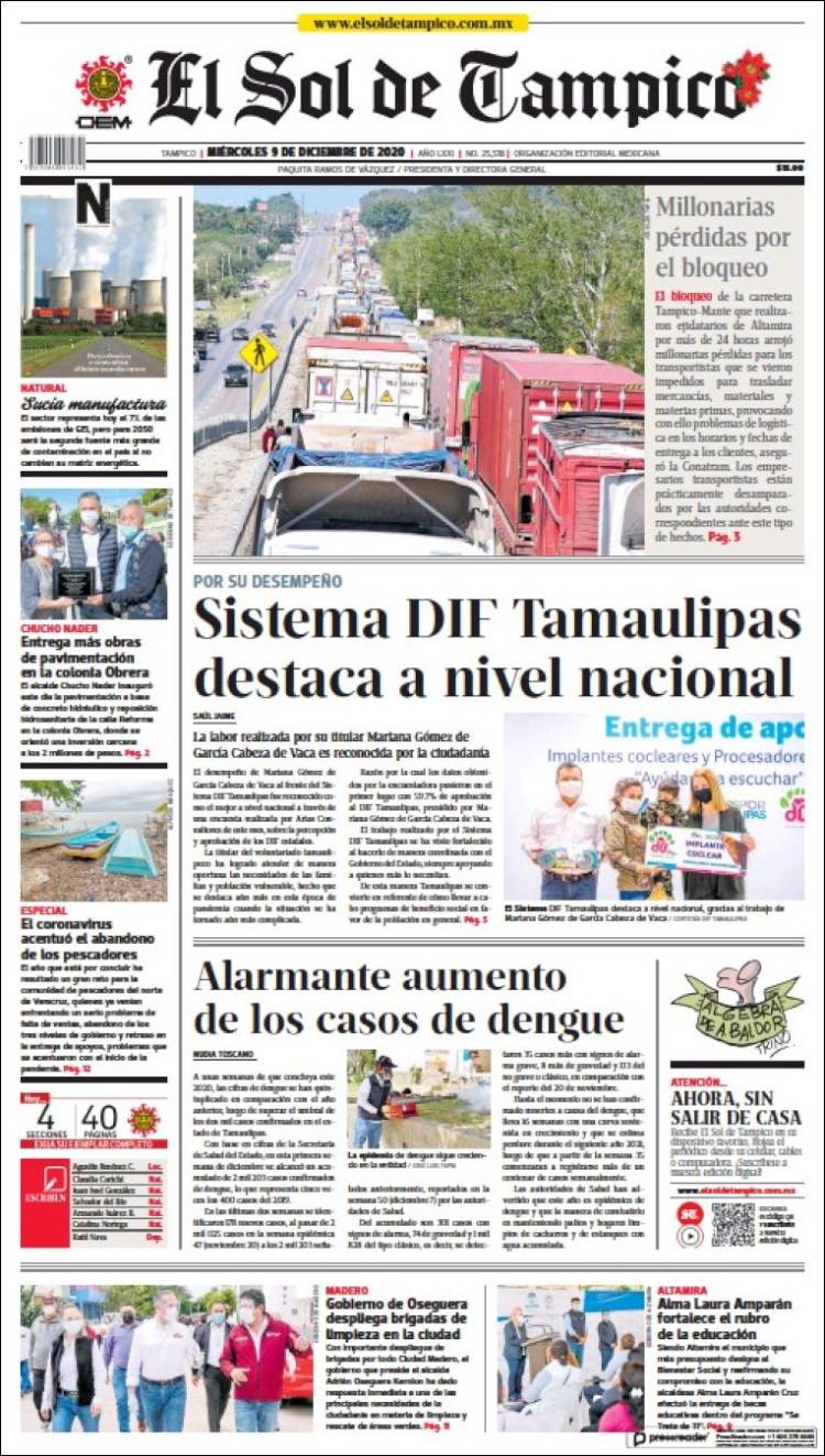 Portada de El Sol de Tampico (México)