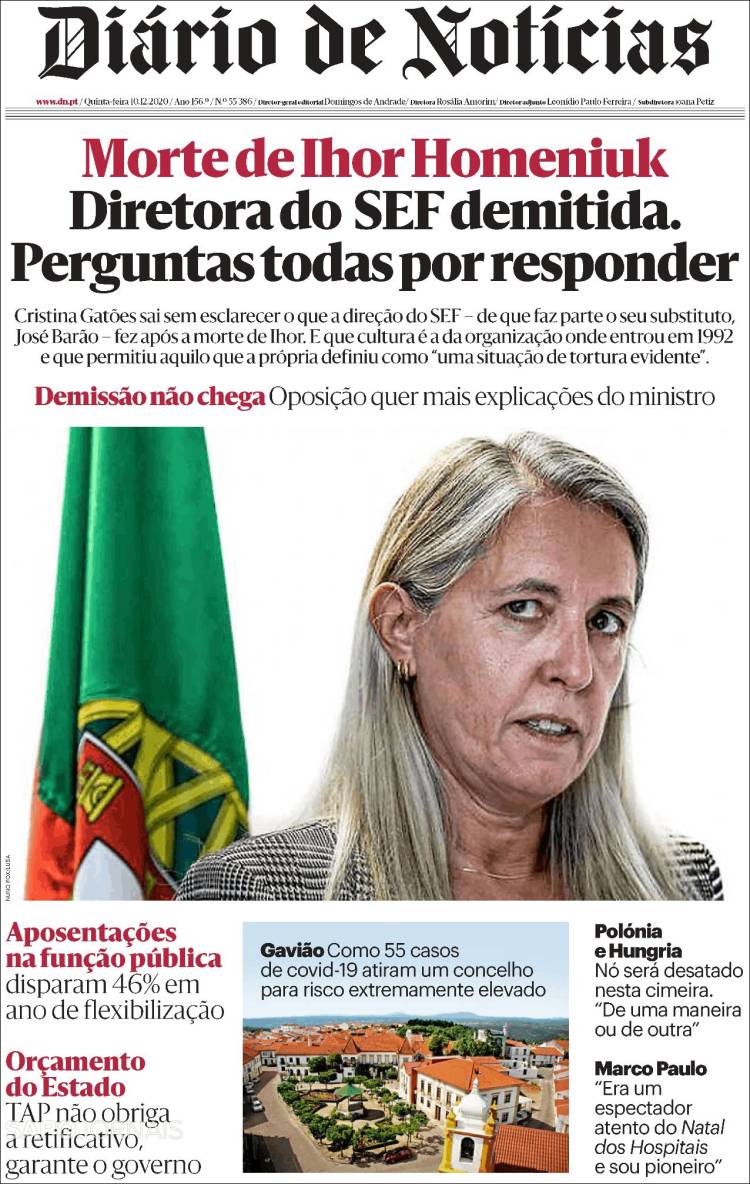 Portada de Diário de Noticias (Portugal)