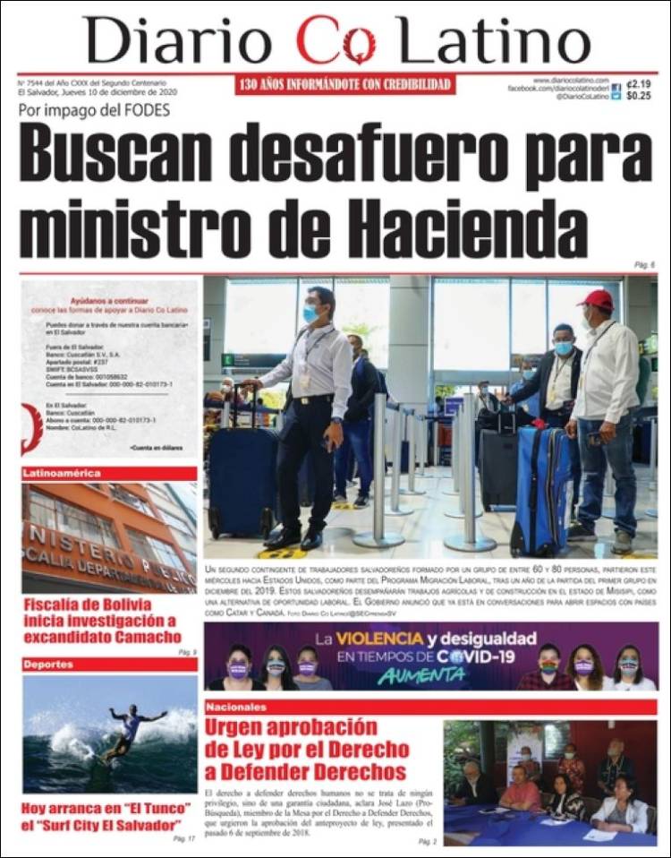 Portada de Diario Co Latino (El Salvador)