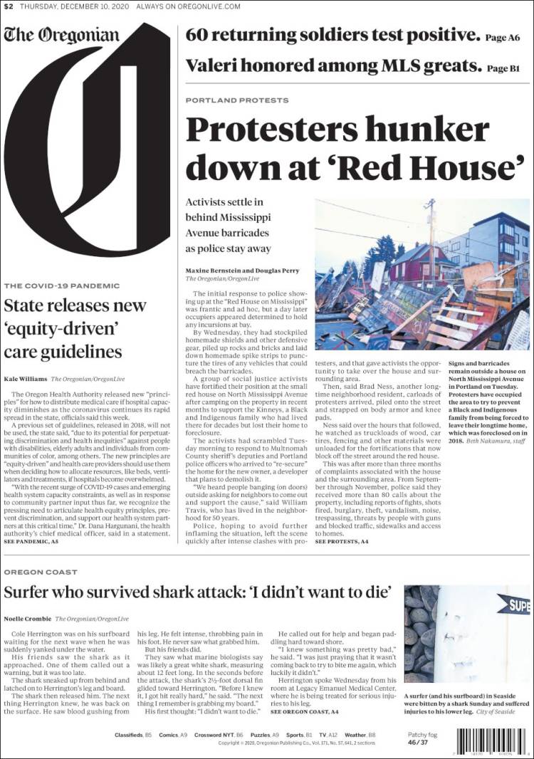 Portada de The Oregonian (USA)