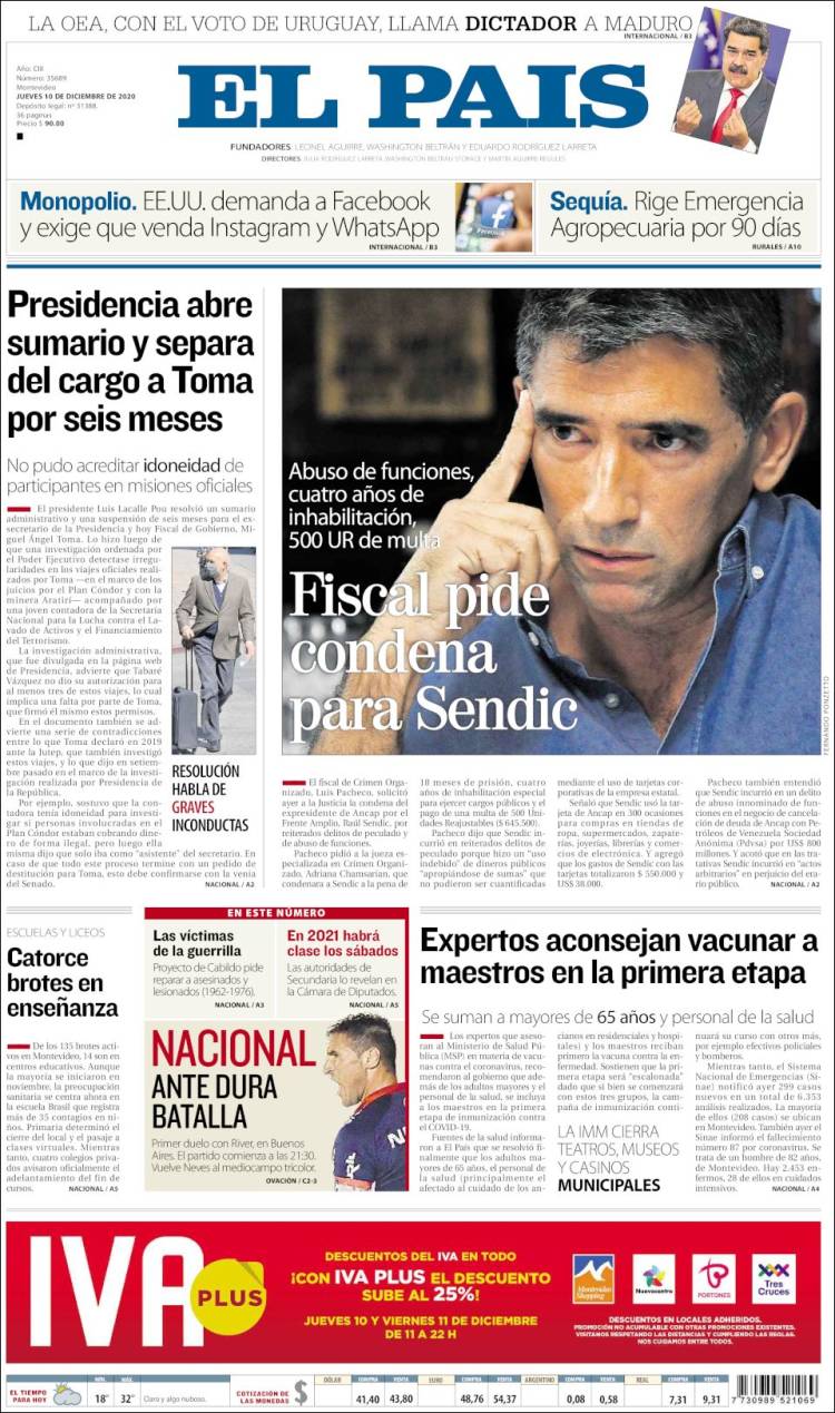 Portada de El País (Uruguay)