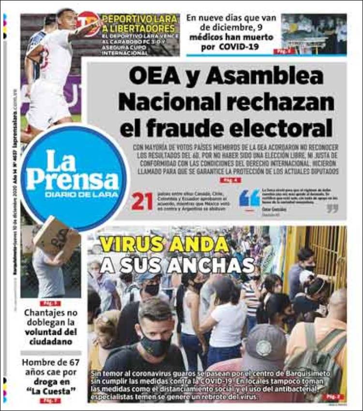 Portada de La Prensa de Lara (Venezuela)