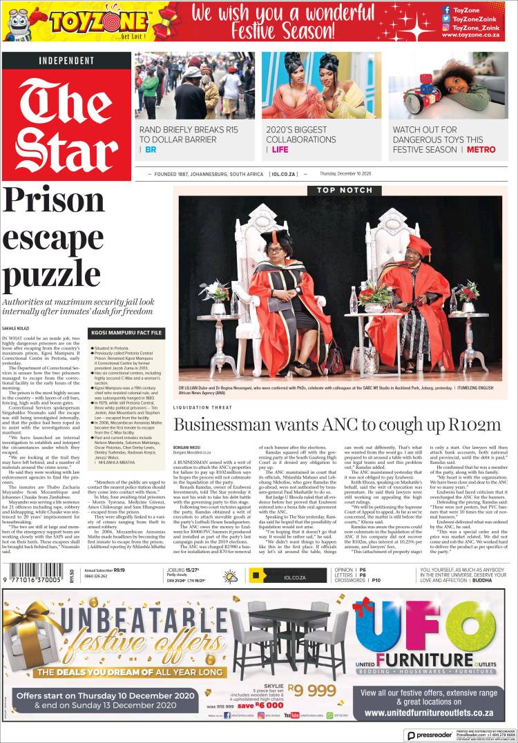 Portada de The Star (Sud&aacute;frica)