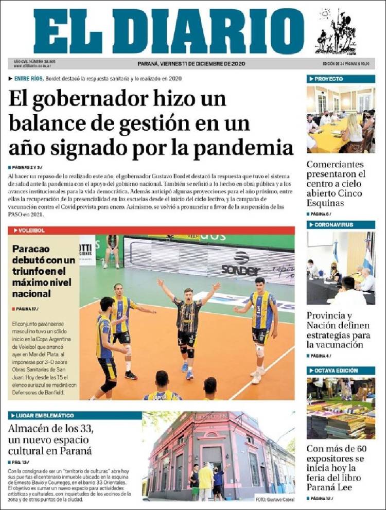 Portada de El Diario de Paraná (Argentina)