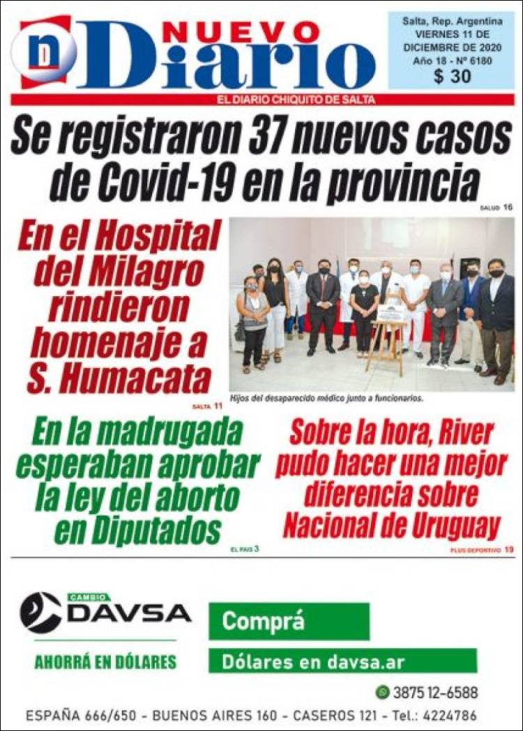 Portada de Nuevo Diario de Salta (Argentina)