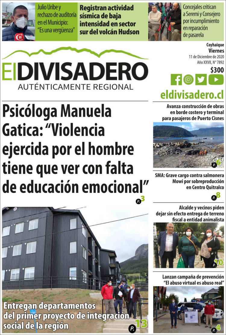 Portada de Diario El Divisadero (Chile)