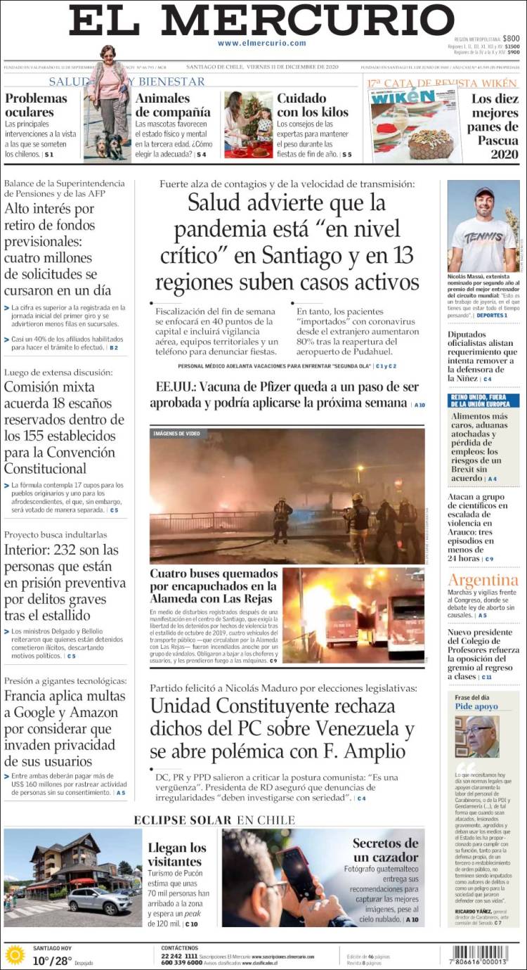 Portada de El Mercurio (Chile)