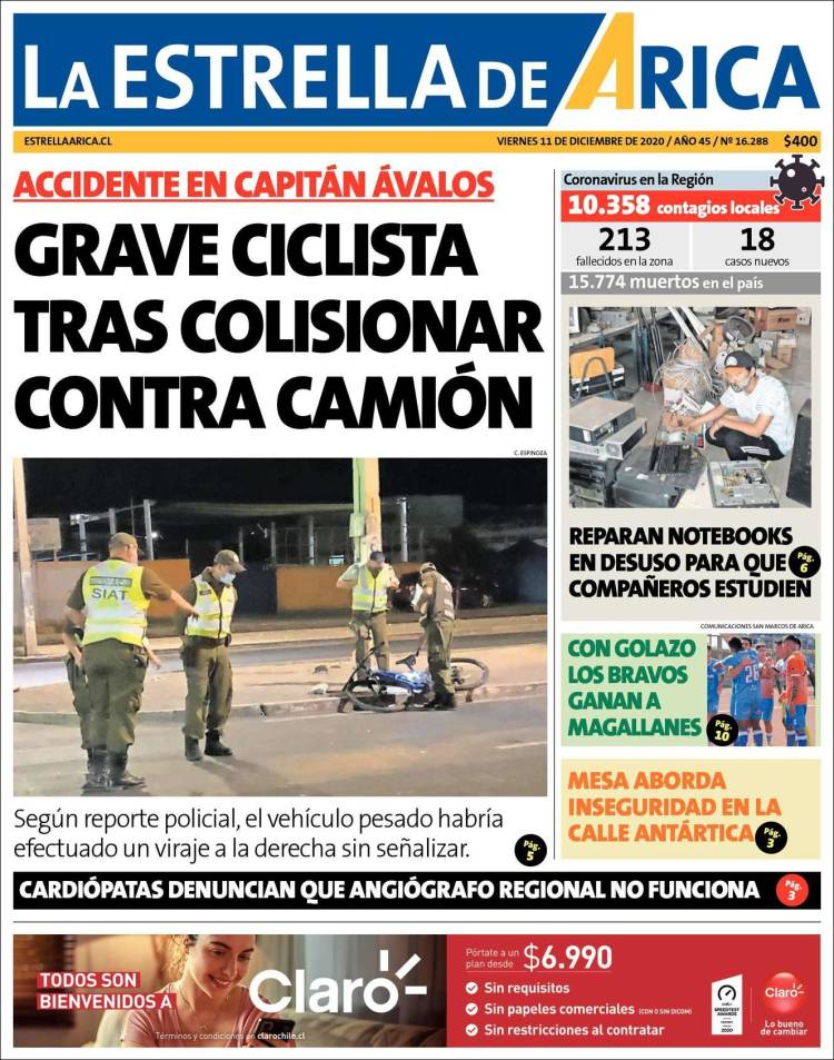 Portada de La Estrella de Arica (Chile)