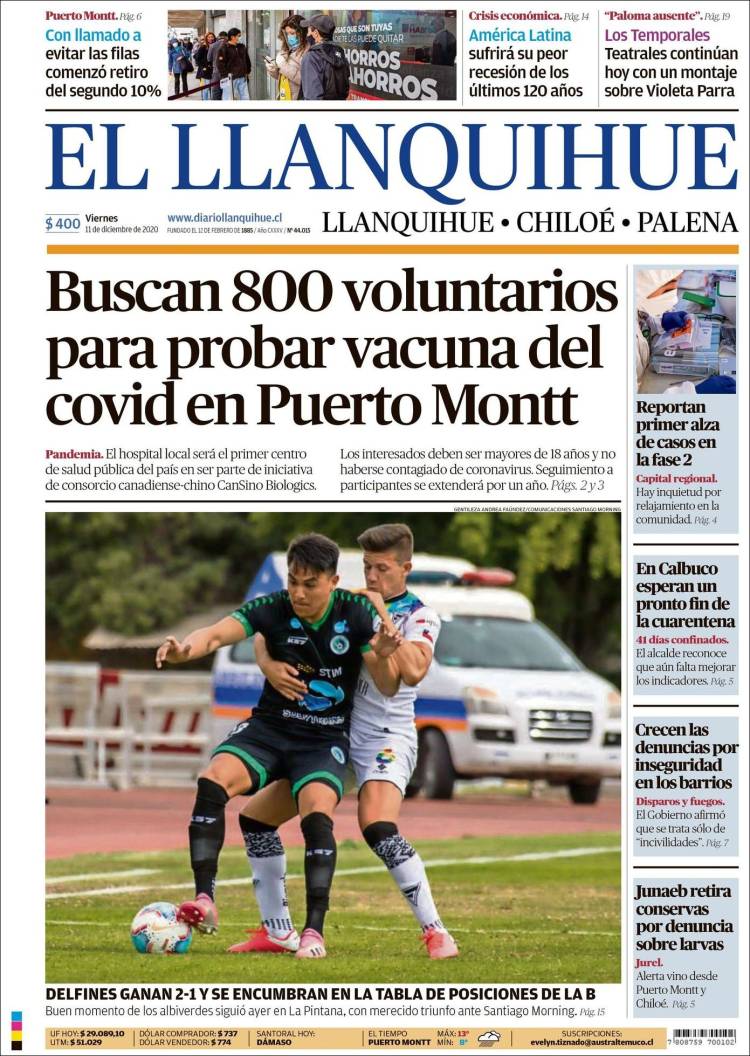 Portada de El Llanquihue (Chile)