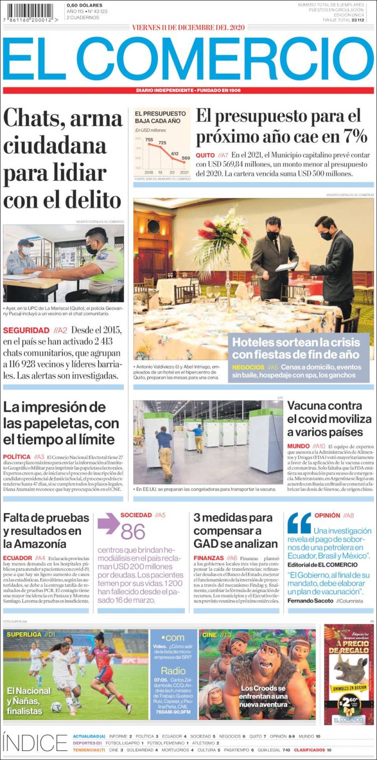 Portada de El Comercio (Ecuador)