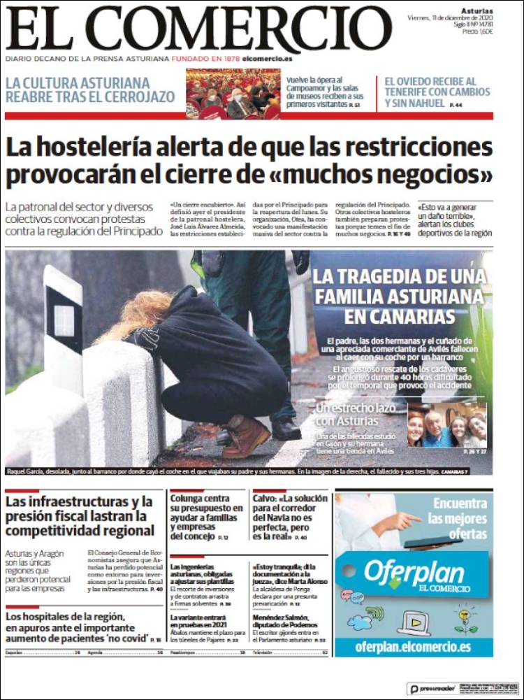 Portada de El Comercio (España)