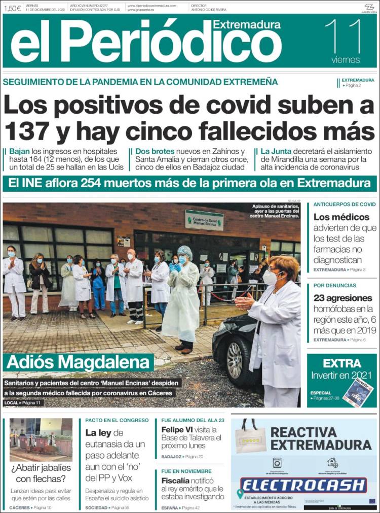 Portada de El Periódico de Extremadura (España)