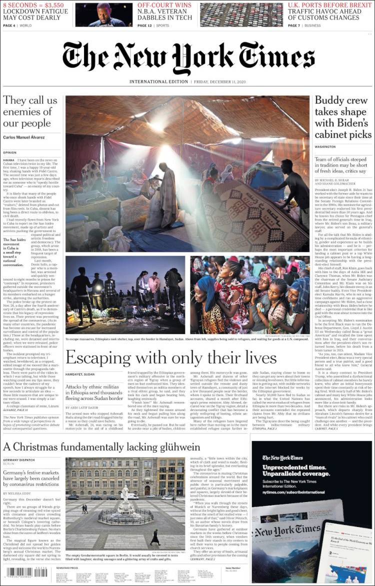 Portada de International New York Times (Europa)