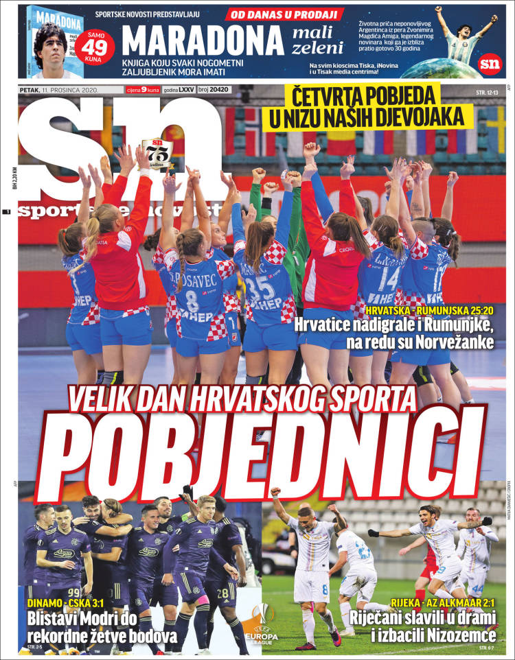 Portada de Sportske Novosti (Croacia)