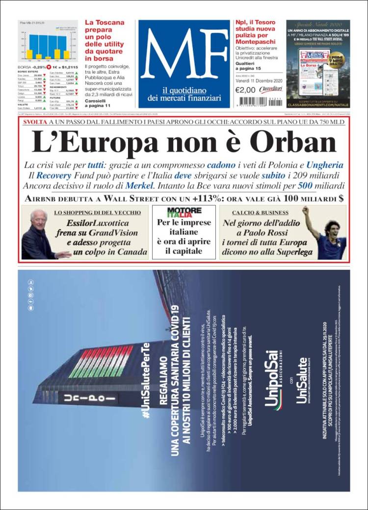 Portada de Milano Finanza (Italia)