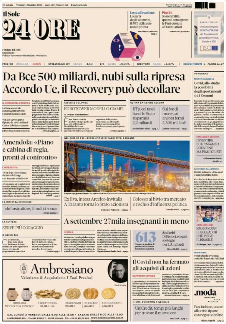 Periódico Il Sole 24 ORE (Italia). Periódicos de Italia. Edición de