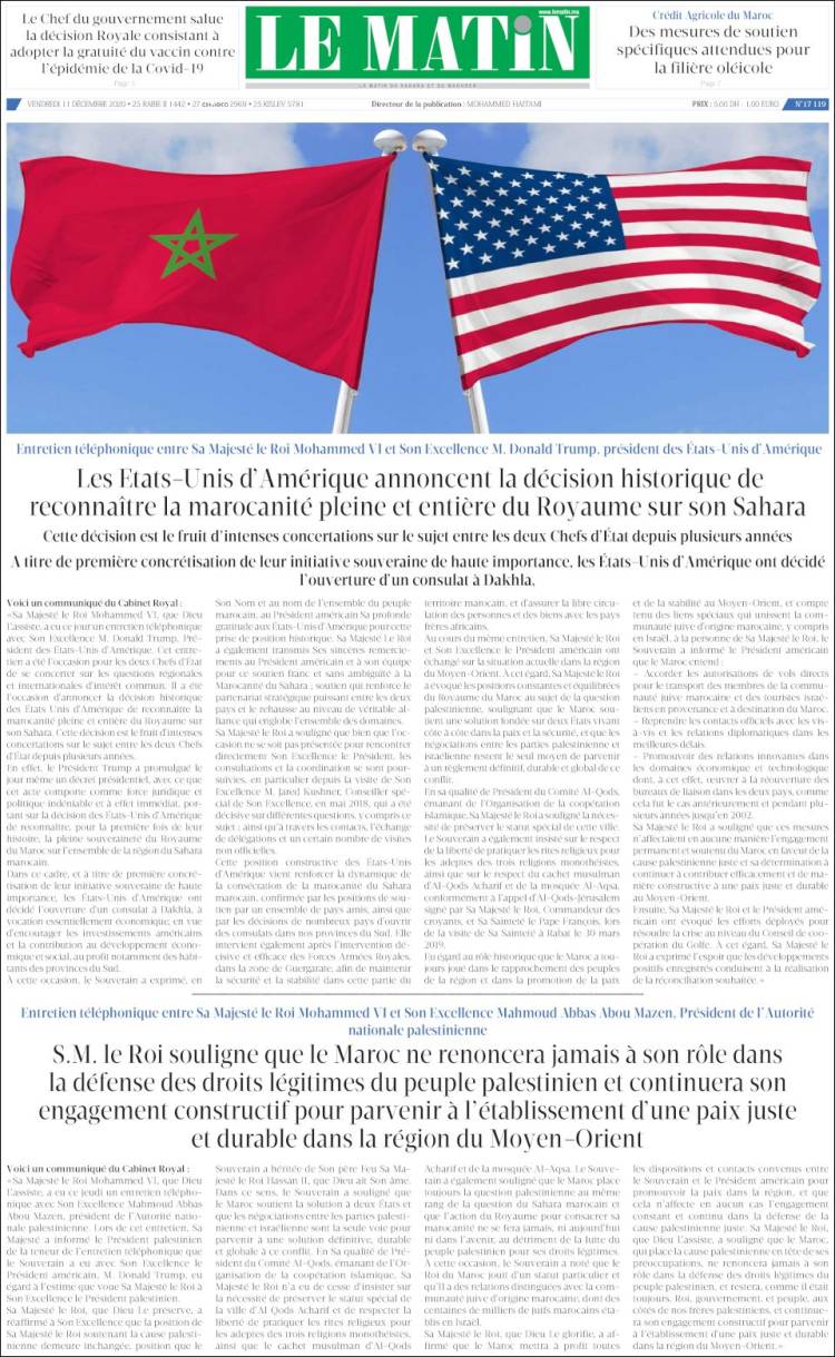 Portada de Le Matin (Marruecos)