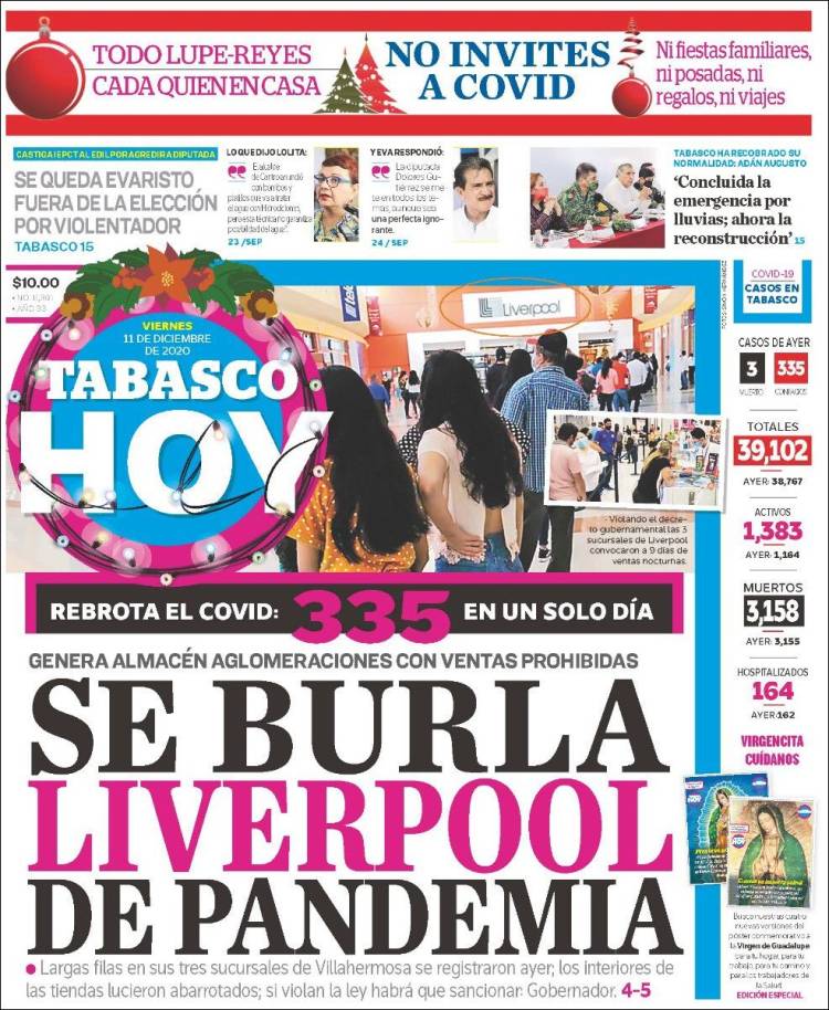 Portada de Tabasco Hoy (México)