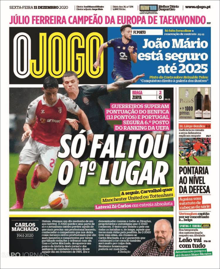 Portada de O Jogo (Portugal)